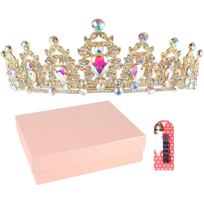 Dames Kroon Goudkleurig Strass Retro Halve Cirkel Haaraccessoires Kroon voor Bruiloft Feest Prom beige