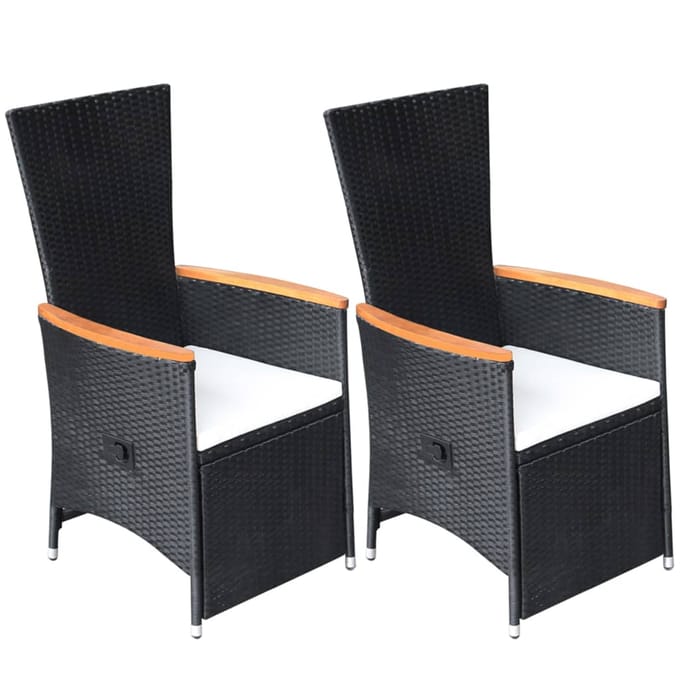 vidaXL - Tuinstoelen - 2 - st - verstelbaar - met - kussens - poly - rattan - zwart