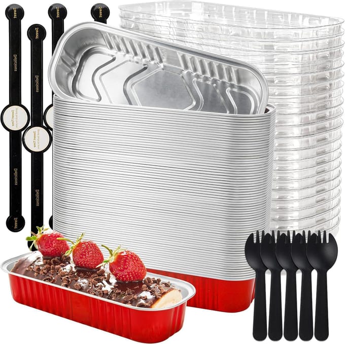Mini-moules à pain avec couvercles et cuillères, Moules de cuisson rectangulaires en feuille d'aluminium Gold 10 PCS multicolore