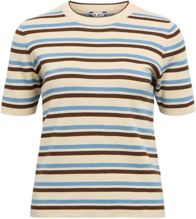 Object Trui Objester S/s New Knit Pullover Noos 23043510 Sandshell/blue Shadow/carafe Dames Maat - L