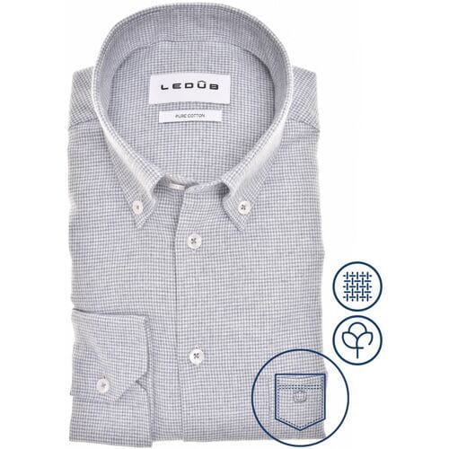 Ledûb Overhemd Allover Mini Check Pattern Fine Cotton Flanel Blauw / male