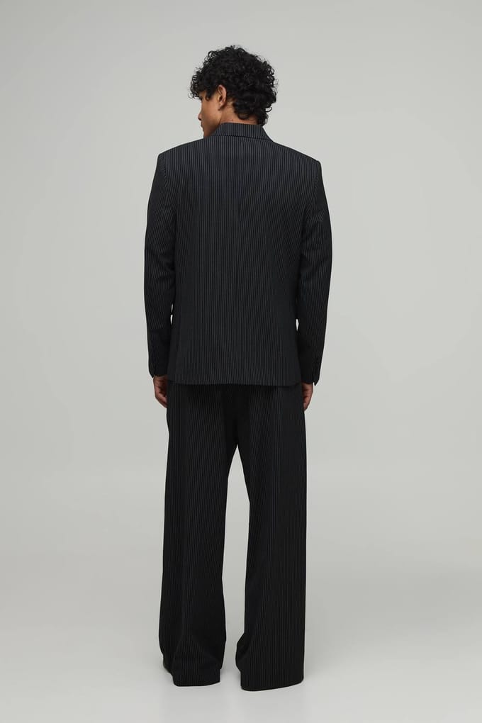 Tailored Krijtstreep Plooifront Wijde Pasvorm Pantalon | Black | Size 36