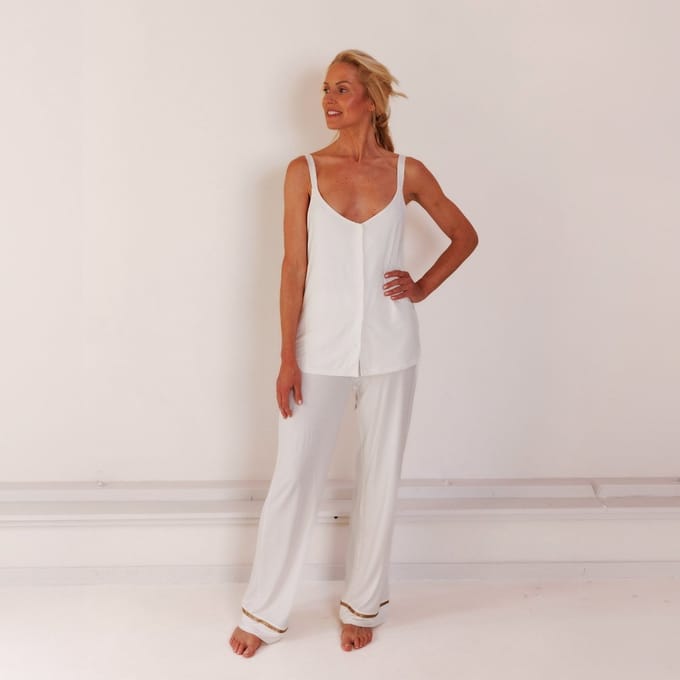 Coco & Cici - TENCEL Pyjama Set Top & Broek Dames Off White - L