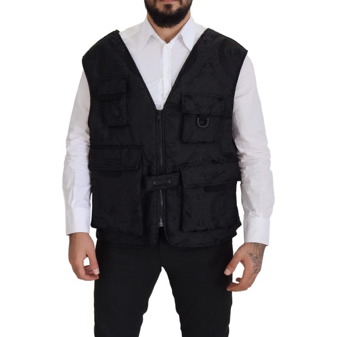 Zwart Geborduurd Vest in Utility-Stijl