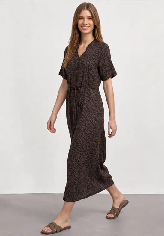 Midi-jurk met V-hals en luipaardprint