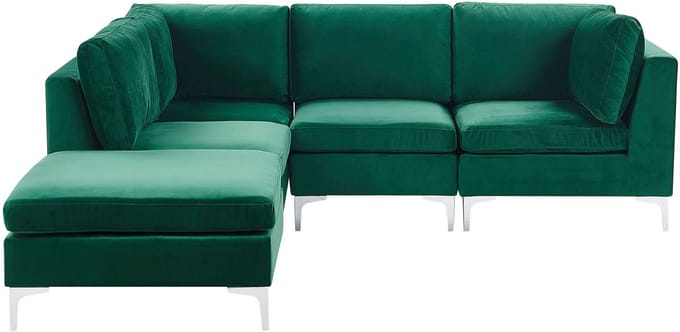 EVJA - Hoekbank met ottomaan - Groen - Rechts - 235 cm - Fluweel