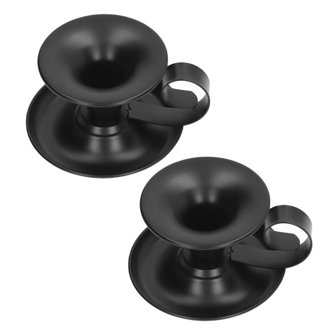 2 Stuks Pilaarkaarshouder Mat Zwart Retro Eenvoudig Elegant Stabiele Basis Taps Kaarshouder voor black