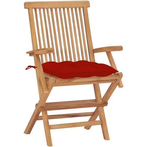 vidaXL - Opklapbare - stoelen - met - rode - kussens, - 8 - stuks, - massief - teakhout