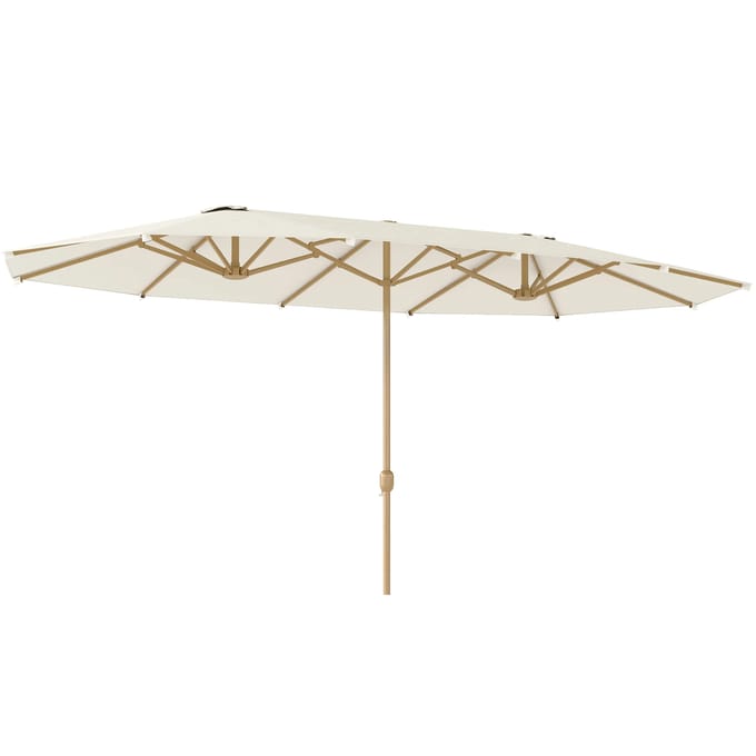 Outsunny dubbele paraplu 4,55x2,65 m met waterbestendige kruk Beige