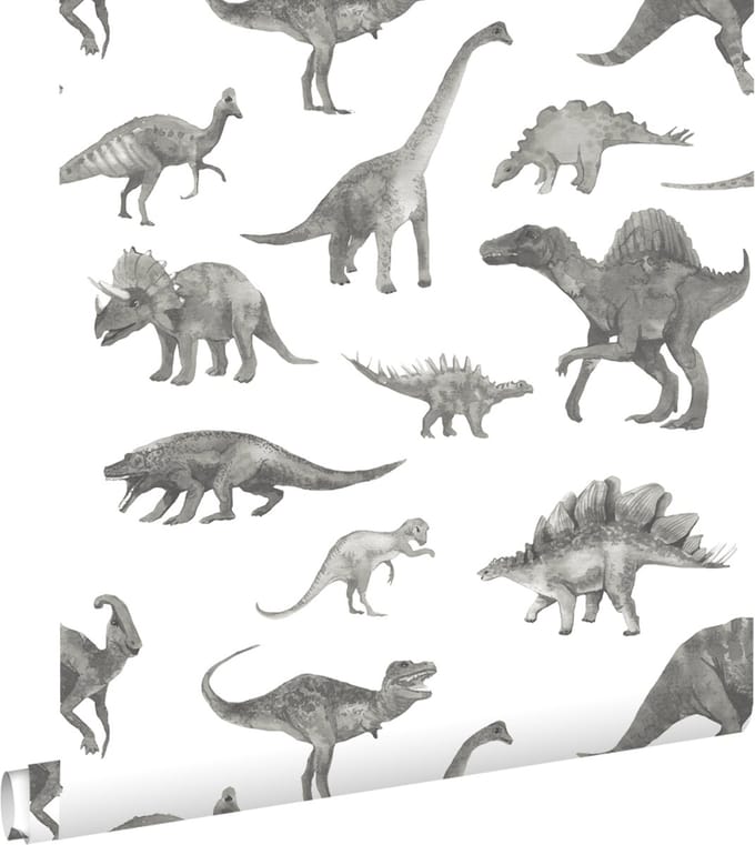 ESTAhome behang dinosaurussen grijs - 50 x 900 cm - 131203