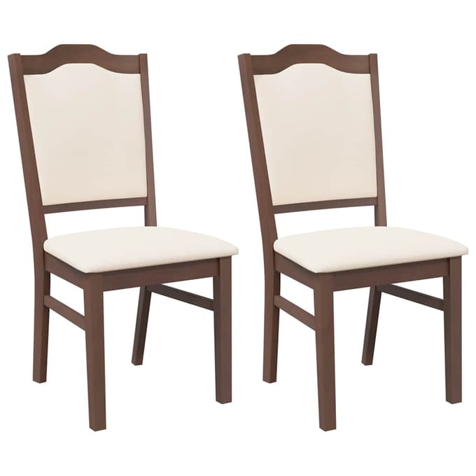 vidaXL - Eetkamerstoelen - met - kussens - 2 - stuks - bruin - massief - hout - rubber