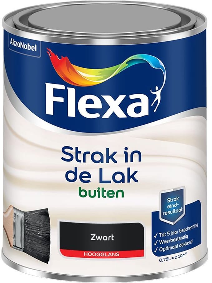 Flexa - Strak In De Lak Buitenlak Hoogglans - Zwart - Mengverf - 750 Ml