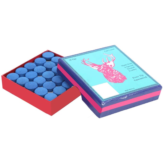 50 pièces Cuir PU Embouts de queue de billard Pool Accessoire de remplacement de queue de billard avec boîte de rangement blue