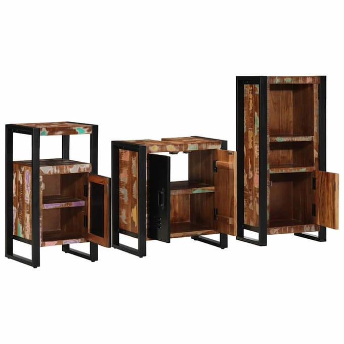 vidaXL Badkamermeubel Set met lade 3 pcs Massief Gerecycleerd Hout
