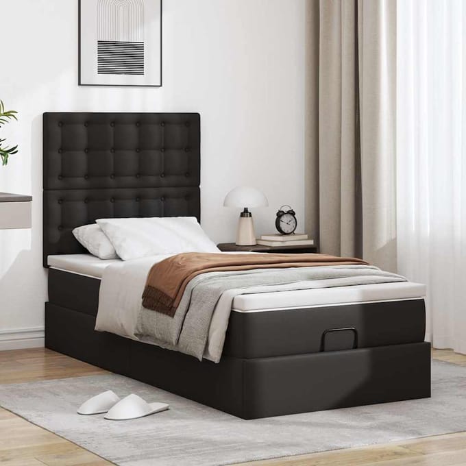vidaXL - Ottomaanse - bed - met - matras - 100x200cm - kunstleer - zwart