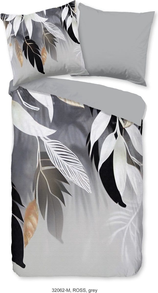 Pure dekbedovertrek bladeren - 1 persoons 140x200/220 cm - Grijs - Microvezel