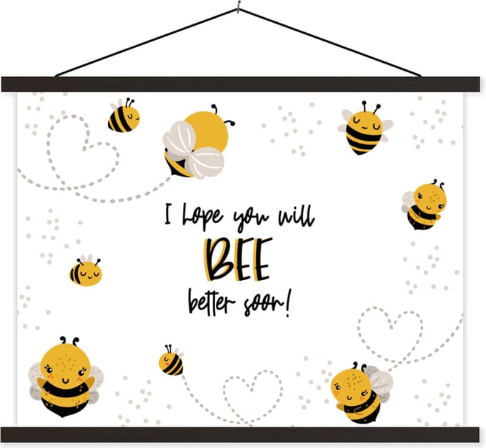 Posterhanger incl. Poster 150x113 cm - Schoolplaat - Beterschap - Quotes - Bij - Textielposter - Blanke latten