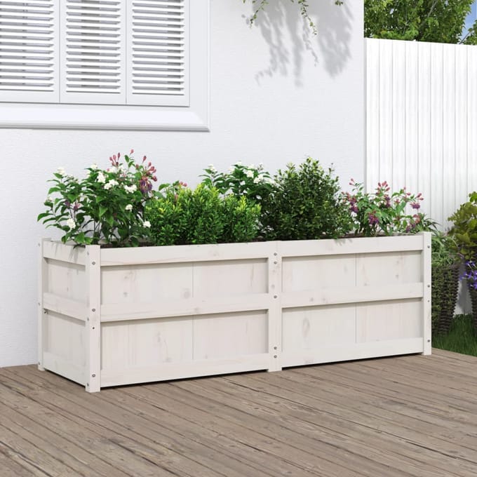 vidaXL - Plantenbak - 150x50x50 - cm - massief - grenenhout - wit