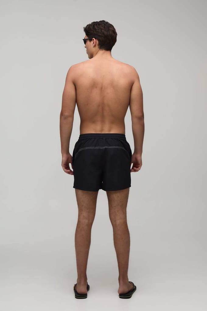 Zwemshort Met Contrasterende Stiksels En Korte Lengte | Black | Size Small