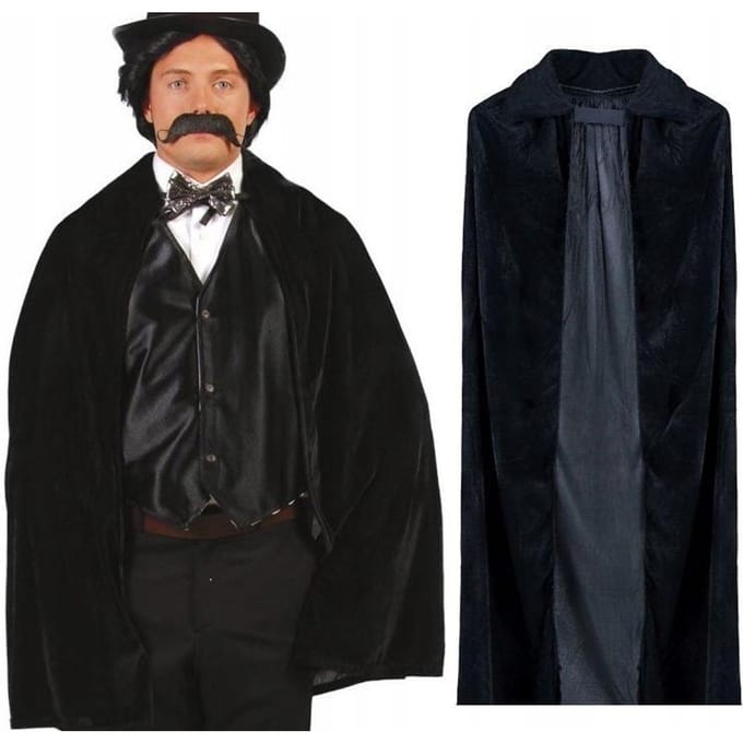 Cape Noire Vampire Chauve-souris Gentleman Rétro Halloween Carnaval 100Cm black
