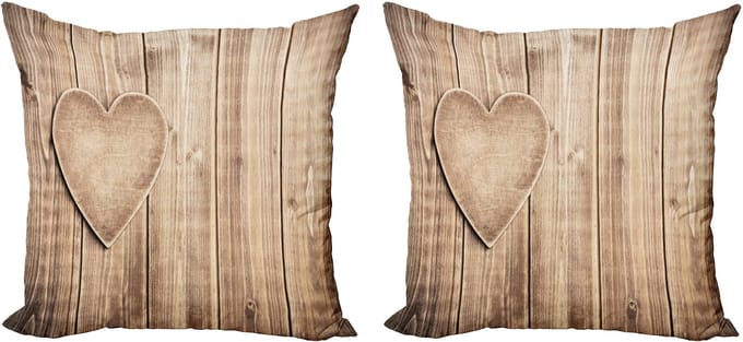 ABAKUHAUS Valentijnsdag kussensloopset (2 stuks), rustieke hartvormige planken, 45 cm, beige