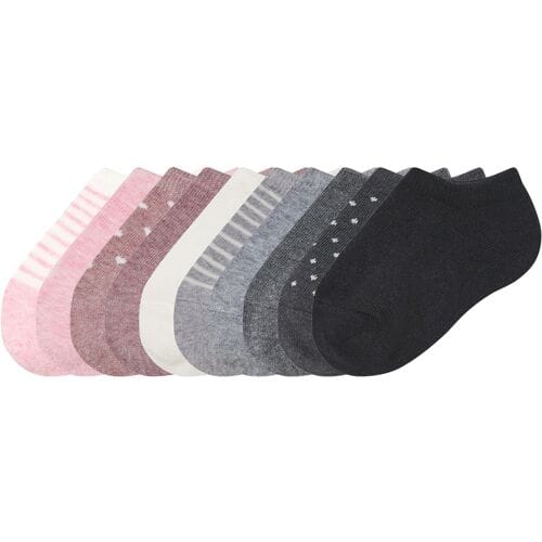 LUPILU Kindersneakersokken, 10 paar, met biologisch katoen. (roze/crème/grijs/navy, 19/22)