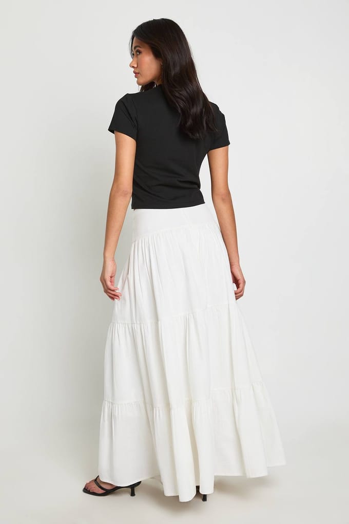 boohoo Dames Gelaagde Maxi Rok In Linnenlook | Ecru | Maat: 42