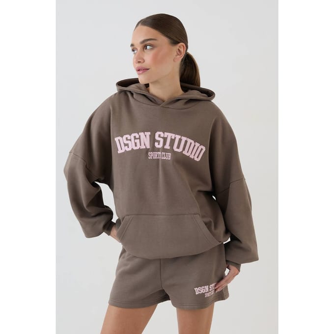 Dames Dsgn Studio Applique Oversized Hoodie | Taupe | Maat: Large