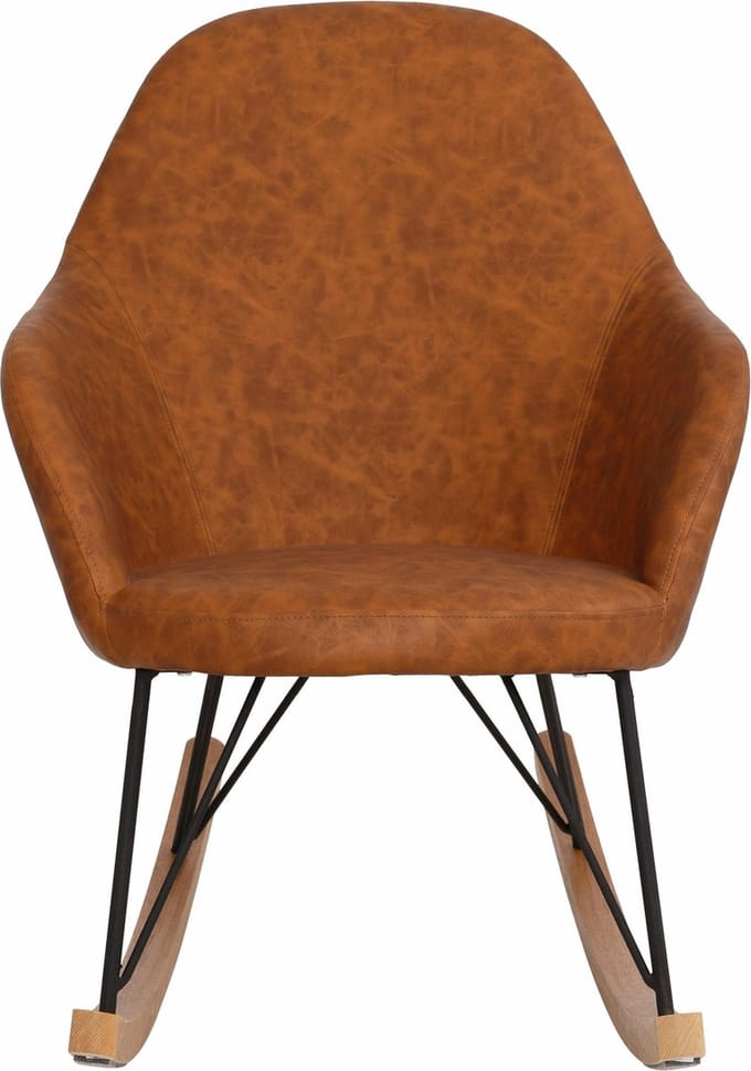 Tampa Schommelstoel - Cognac Kunstleer - Lounge Fauteuil met Eikenhout