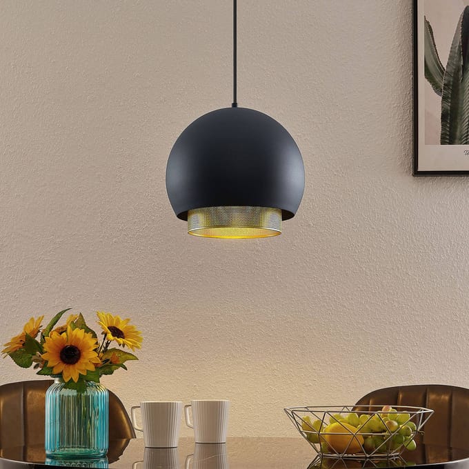 Lucande - hanglamp - 1licht - ijzer - H: 23.3 cm - E27 - zwart, goud