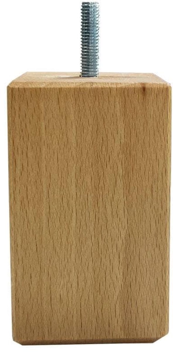 Meubelpoot vierkant 5 bij 5 cm en hoogte 10 cm van massief hout (M8) - Set van 4 stuks