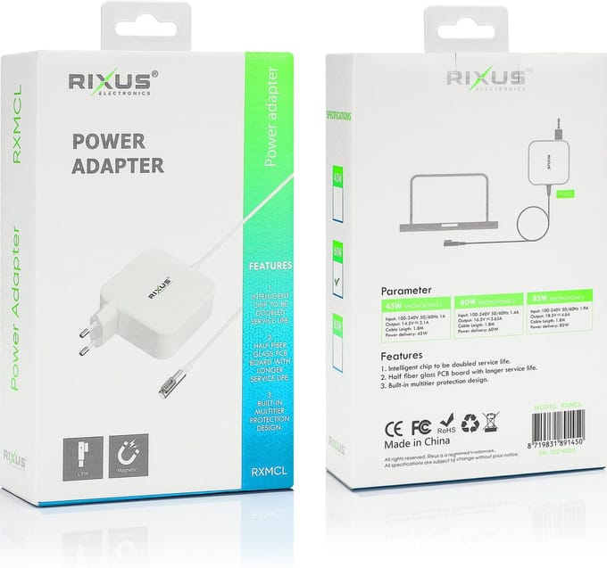 Rixus - 60W Oplader Voor Macbook L Tip
