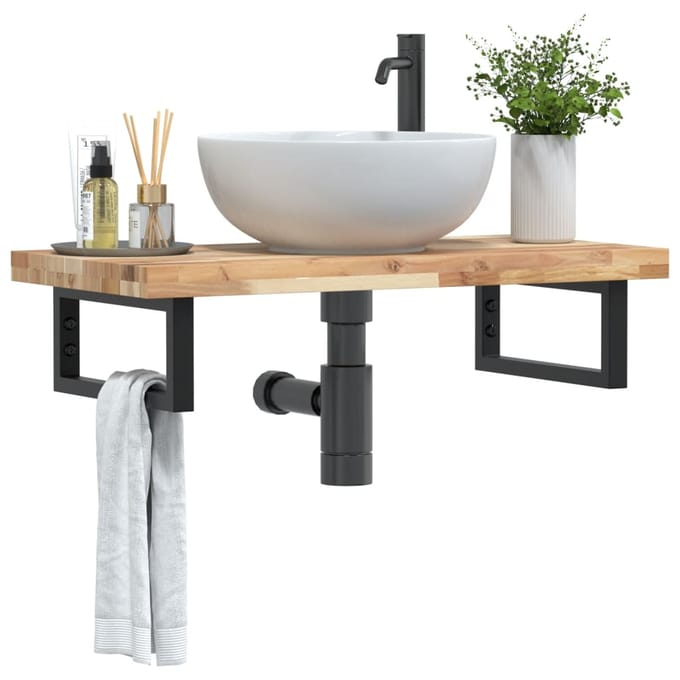 vidaXL - Badkamer - wandschap - staal - en - massief - acaciahout