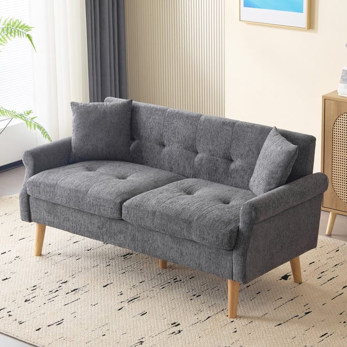STILVORA Loveseat - Dubbelsofa - Comfortabele Bank met Kussens - 162x74x77 cm - Chenille - Donkergrijs