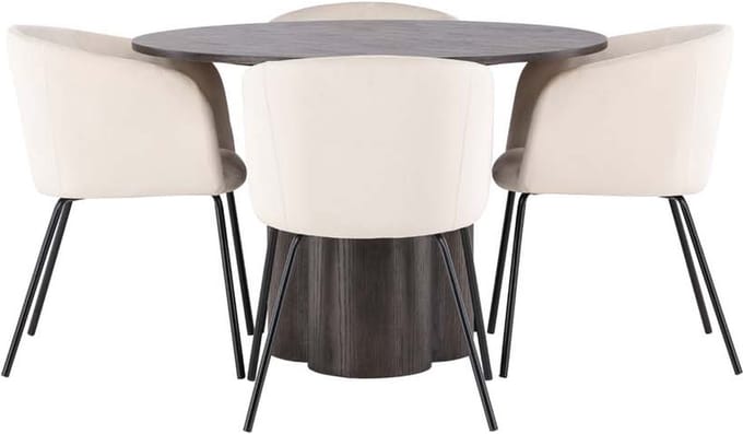 Olivia eethoek tafel mokka en 4 berit stoelen beige.