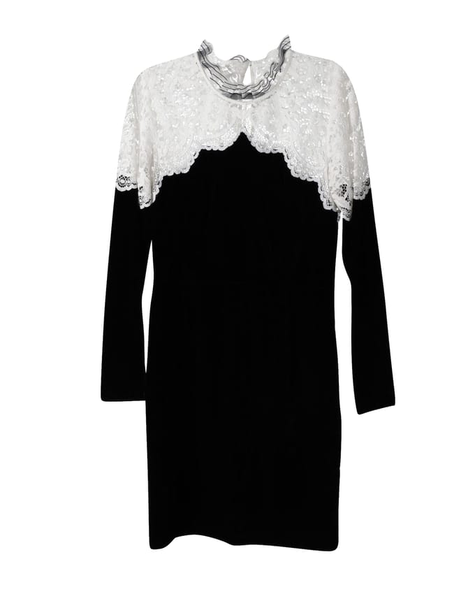 Sandro Paris tweekleurige kanten midi-jurk in zwart/wit viscose