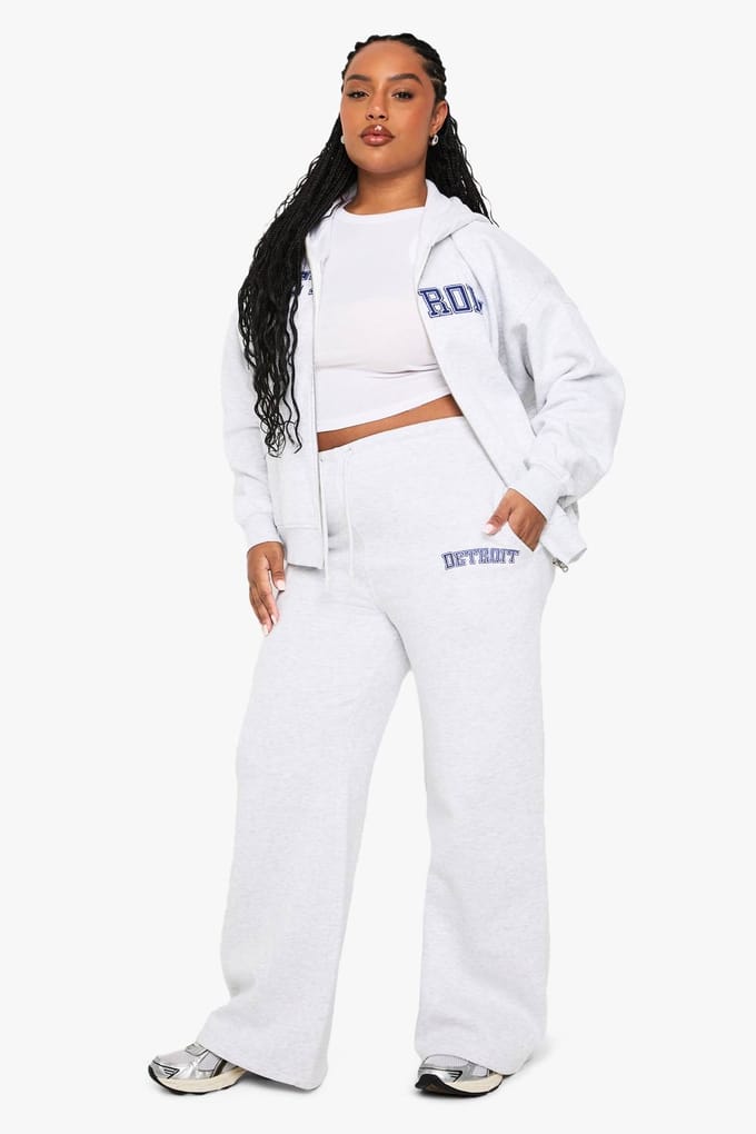 boohoo Dames PLUS DETROIT BREDE BEEN JOGGERS | Ash Grey | Maat: 26