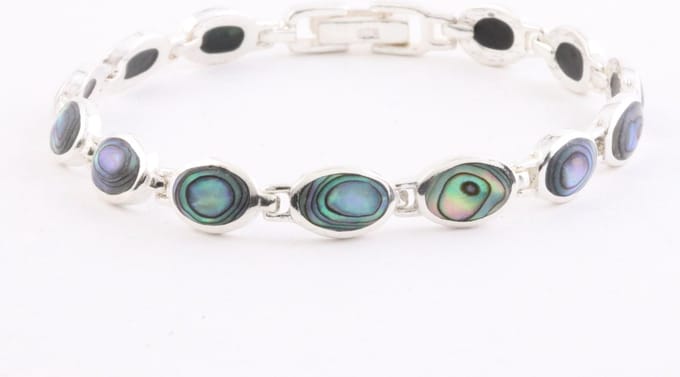 Zilveren schakelarmband met abalone schelp