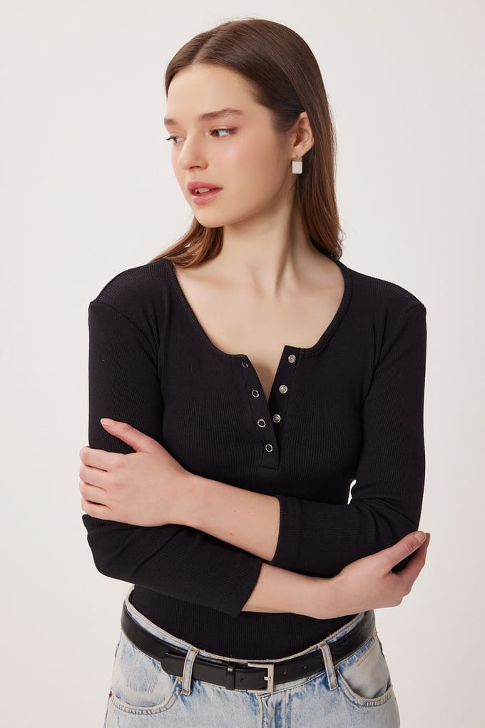Slim Fit U-Hals Lange Mouwen Blouse