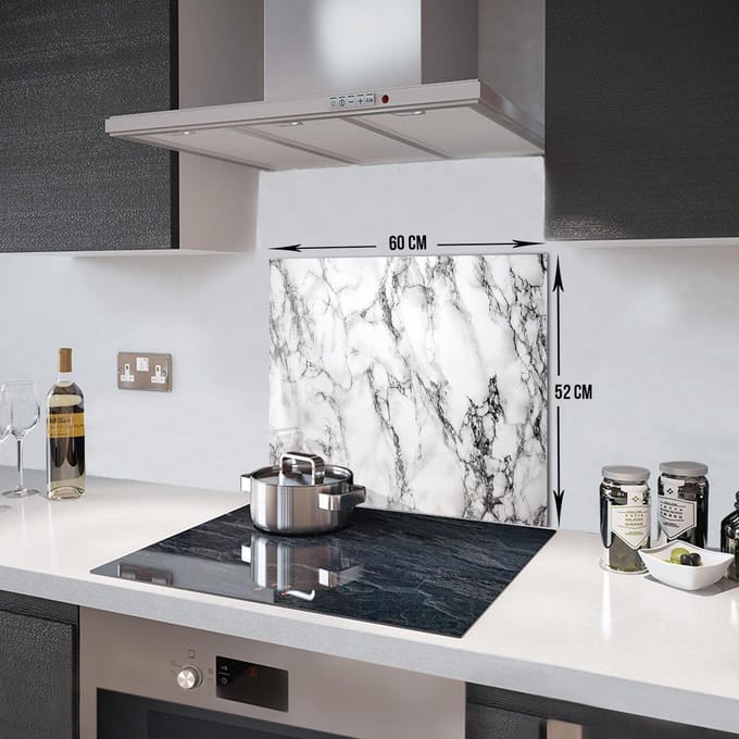 Marmerlook Tempered Glazen Spatbescherming Voor Achter de Kookplaat 52cm x 60cm