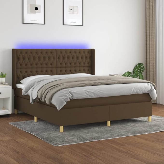 vidaXL - Boxspring - met - matras - en - LED - stof - donkerbruin - 180x200 - cm