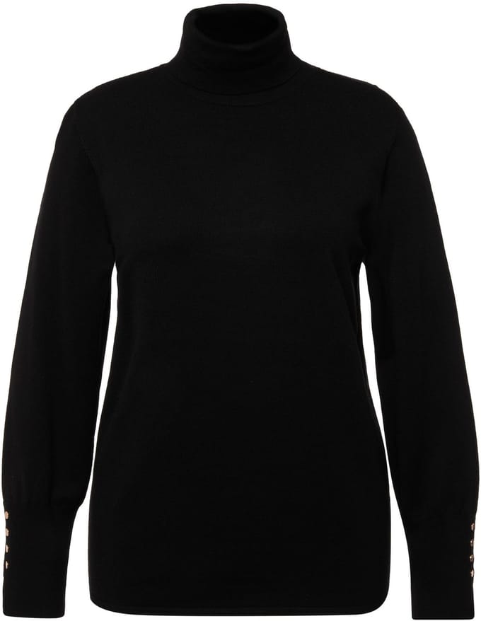 Ulla Popken - Dames - Pullover col sierknopen lange mouwen - Zwart - Maat 46+