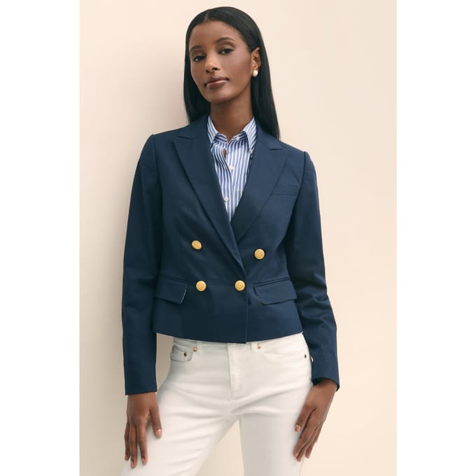 Brooks Brothers Cropped Double-breasted Faille Blazer Navy Größe: 0 | Blazer Outlet | Damen | Blau