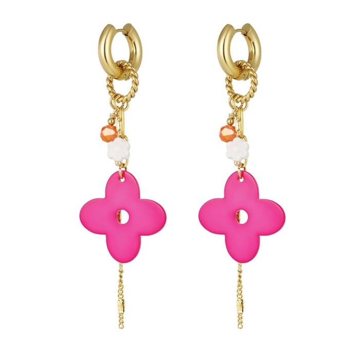 Yehwang Oorbellen Flower Power goud fuchsia