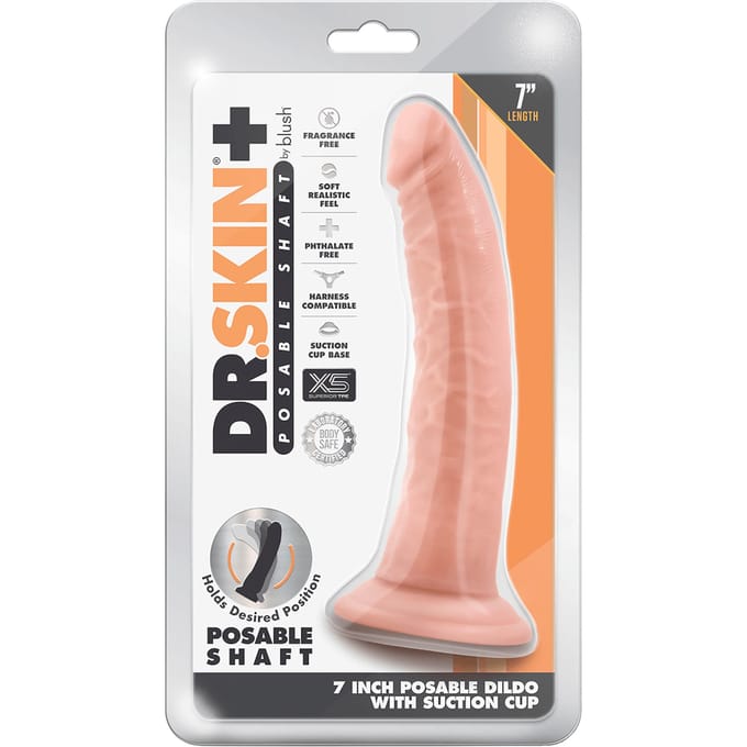 Blush Dildo Love Toy Dr. Skin Plus 7 Inch Posable Dildo Vanilla beige