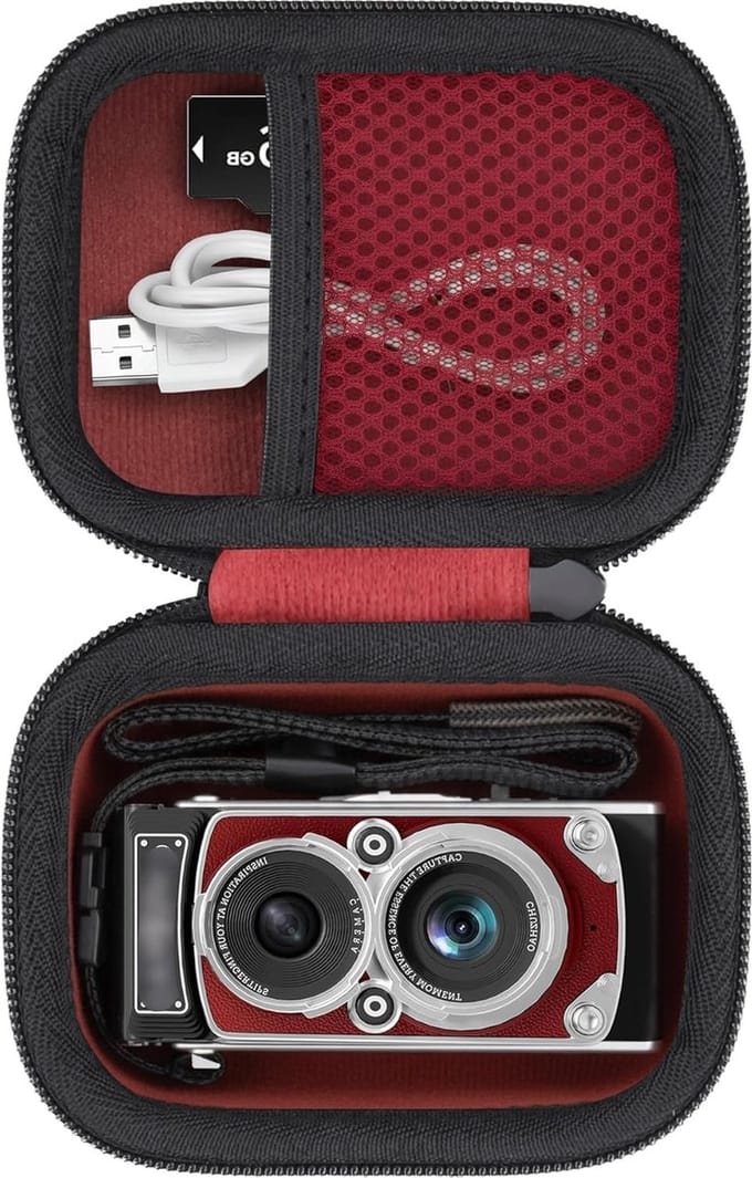 Retro Digitale Camera Hard Shell Reiskoffer - Rood - Bescherming, Draagbaar, Duurzaam