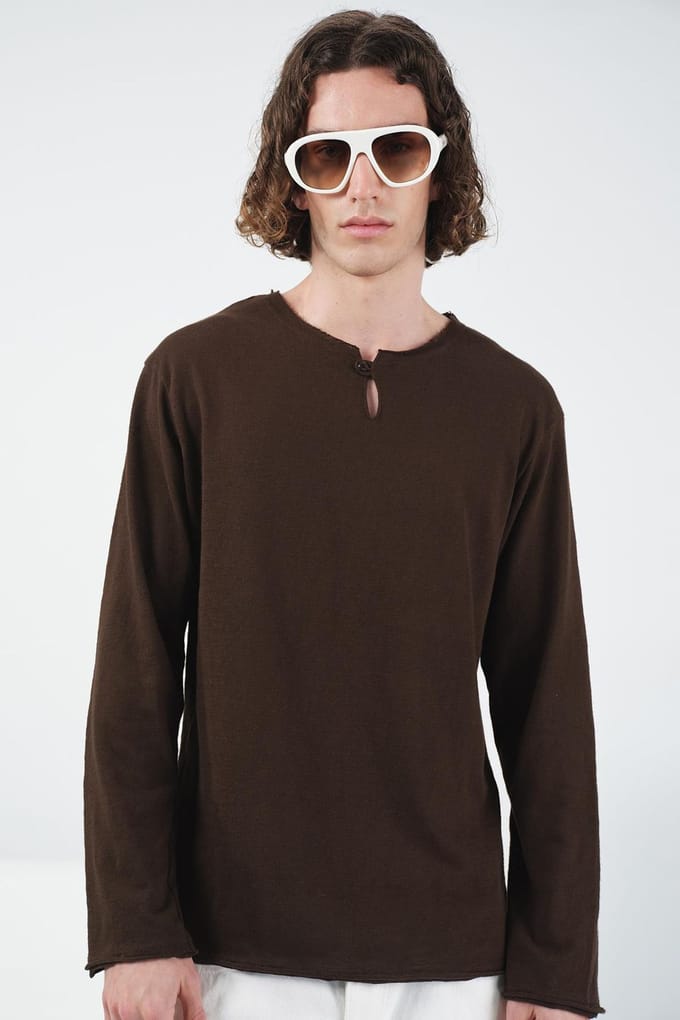 Heren Katoenen Runde Hals Lange Mouw T-Shirt