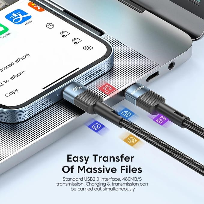 Essager 100W USB Type C naar USB C-kabel USB-C PD Snel opladen Ladersnoer voor Macbook Samsung Xiaomi Type-C USB C-kabel 2m 100W C-C