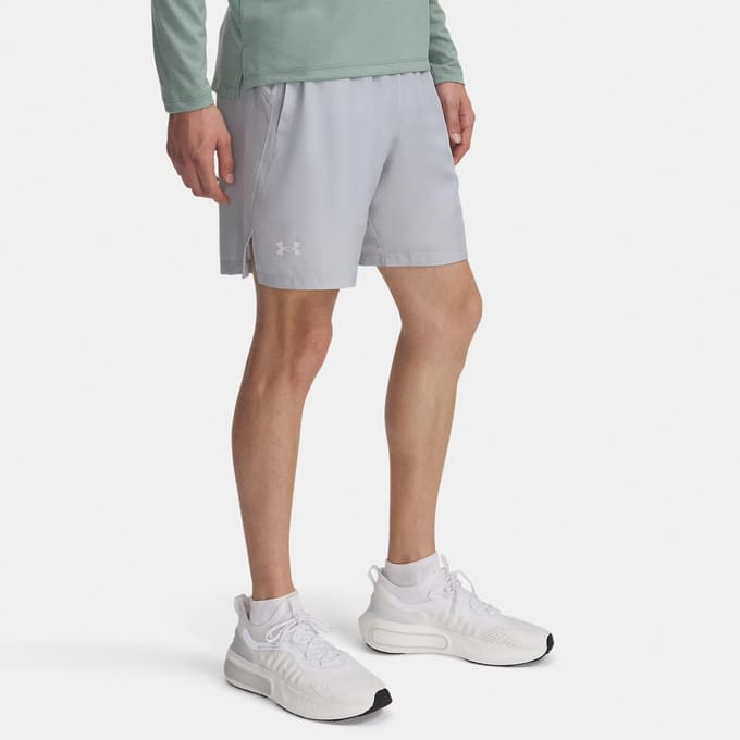 Under Armour UA LAUNCH 7'' SHORTS-GRY Heren Sportbroek - Mod Grijs / Wit / Reflective