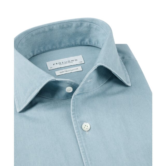 Profuomo Twill Overhemd Denim Lichtblauw - Maat 41 - Heren - Overhemden Formeel